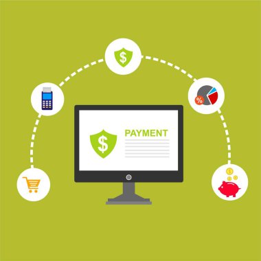 Kavram Online ve mobil ödeme web sayfası, sosyal medya, belgeler, kartları, posterler için. Vektör çizim pos terminali ile bir akıllı telefon, online bankacılık, mobil ödeme ödeme doğruladı