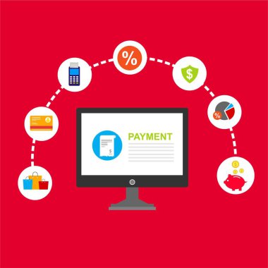 Kavram Online ve mobil ödeme web sayfası, sosyal medya, belgeler, kartları, posterler için. Vektör çizim pos terminali ile bir akıllı telefon, online bankacılık, mobil ödeme ödeme doğruladı