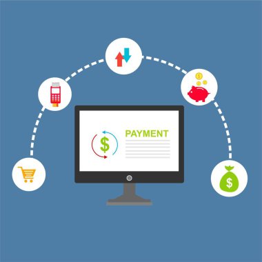 Kavram Online ve mobil ödeme web sayfası, sosyal medya, belgeler, kartları, posterler için. Vektör çizim pos terminali ile bir akıllı telefon, online bankacılık, mobil ödeme ödeme doğruladı