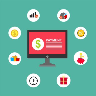 Kavram Online ve mobil ödeme web sayfası, sosyal medya, belgeler, kartları, posterler için. Vektör çizim pos terminali ile bir akıllı telefon, online bankacılık, mobil ödeme ödeme doğruladı