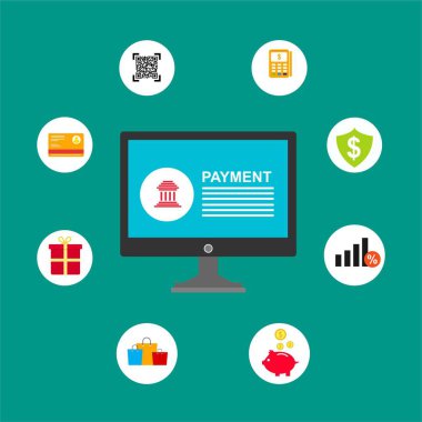 Kavram Online ve mobil ödeme web sayfası, sosyal medya, belgeler, kartları, posterler için. Vektör çizim pos terminali ile bir akıllı telefon, online bankacılık, mobil ödeme ödeme doğruladı