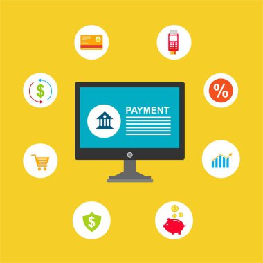 Kavram Online ve mobil ödeme web sayfası, sosyal medya, belgeler, kartları, posterler için. Vektör çizim pos terminali ile bir akıllı telefon, online bankacılık, mobil ödeme ödeme doğruladı