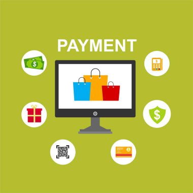 Kavram Online ve mobil ödeme web sayfası, sosyal medya, belgeler, kartları, posterler için. Vektör çizim pos terminali ile bir akıllı telefon, online bankacılık, mobil ödeme ödeme doğruladı