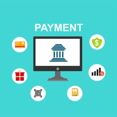 Kavram Online ve mobil ödeme web sayfası, sosyal medya, belgeler, kartları, posterler için. Vektör çizim pos terminali ile bir akıllı telefon, online bankacılık, mobil ödeme ödeme doğruladı