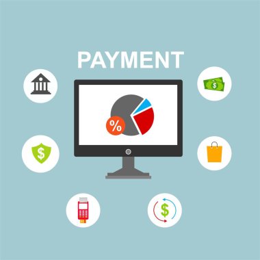 Kavram Online ve mobil ödeme web sayfası, sosyal medya, belgeler, kartları, posterler için. Vektör çizim pos terminali ile bir akıllı telefon, online bankacılık, mobil ödeme ödeme doğruladı