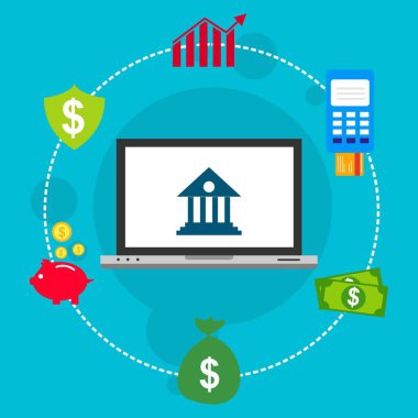 Kavram Online ve mobil ödeme web sayfası, sosyal medya, belgeler, kartları, posterler için. Vektör çizim pos terminali ile bir akıllı telefon, online bankacılık, mobil ödeme ödeme doğruladı