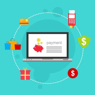 Kavram Online ve mobil ödeme web sayfası, sosyal medya, belgeler, kartları, posterler için. Vektör çizim pos terminali ile bir akıllı telefon, online bankacılık, mobil ödeme ödeme doğruladı