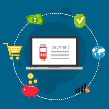 Kavram Online ve mobil ödeme web sayfası, sosyal medya, belgeler, kartları, posterler için. Vektör çizim pos terminali ile bir akıllı telefon, online bankacılık, mobil ödeme ödeme doğruladı