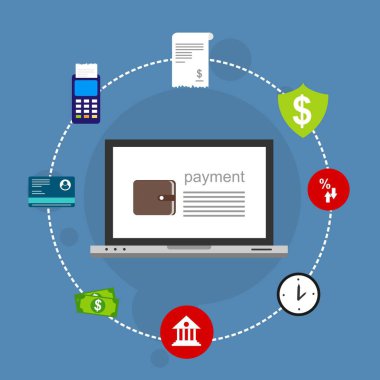 Kavram Online ve mobil ödeme web sayfası, sosyal medya, belgeler, kartları, posterler için. Vektör çizim pos terminali ile bir akıllı telefon, online bankacılık, mobil ödeme ödeme doğruladı