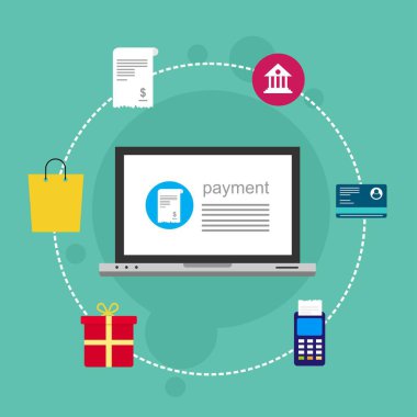 Kavram Online ve mobil ödeme web sayfası, sosyal medya, belgeler, kartları, posterler için. Vektör çizim pos terminali ile bir akıllı telefon, online bankacılık, mobil ödeme ödeme doğruladı
