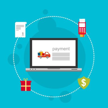 Kavram Online ve mobil ödeme web sayfası, sosyal medya, belgeler, kartları, posterler için. Vektör çizim pos terminali ile bir akıllı telefon, online bankacılık, mobil ödeme ödeme doğruladı