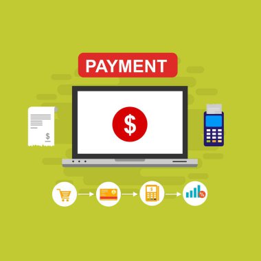 Kavram Online ve mobil ödeme web sayfası, sosyal medya, belgeler, kartları, posterler için. Vektör çizim pos terminali ile bir akıllı telefon, online bankacılık, mobil ödeme ödeme doğruladı