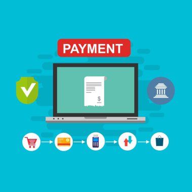 Kavram Online ve mobil ödeme web sayfası, sosyal medya, belgeler, kartları, posterler için. Vektör çizim pos terminali ile bir akıllı telefon, online bankacılık, mobil ödeme ödeme doğruladı