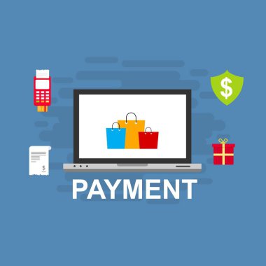 Kavram Online ve mobil ödeme web sayfası, sosyal medya, belgeler, kartları, posterler için. Vektör çizim pos terminali ile bir akıllı telefon, online bankacılık, mobil ödeme ödeme doğruladı