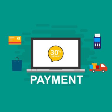 Kavram Online ve mobil ödeme web sayfası, sosyal medya, belgeler, kartları, posterler için. Vektör çizim pos terminali ile bir akıllı telefon, online bankacılık, mobil ödeme ödeme doğruladı