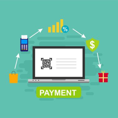 Kavram Online ve mobil ödeme web sayfası, sosyal medya, belgeler, kartları, posterler için. Vektör çizim pos terminali ile bir akıllı telefon, online bankacılık, mobil ödeme ödeme doğruladı