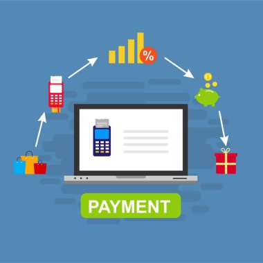Kavram Online ve mobil ödeme web sayfası, sosyal medya, belgeler, kartları, posterler için. Vektör çizim pos terminali ile bir akıllı telefon, online bankacılık, mobil ödeme ödeme doğruladı