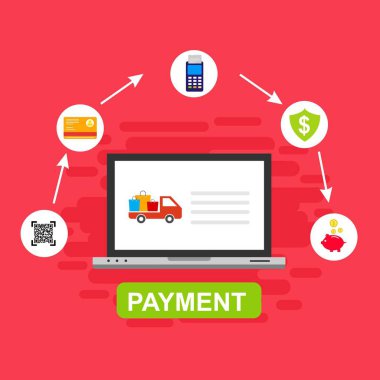 Kavram Online ve mobil ödeme web sayfası, sosyal medya, belgeler, kartları, posterler için. Vektör çizim pos terminali ile bir akıllı telefon, online bankacılık, mobil ödeme ödeme doğruladı
