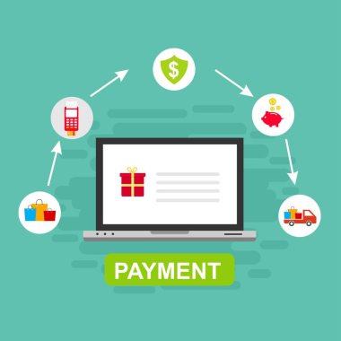 Kavram Online ve mobil ödeme web sayfası, sosyal medya, belgeler, kartları, posterler için. Vektör çizim pos terminali ile bir akıllı telefon, online bankacılık, mobil ödeme ödeme doğruladı