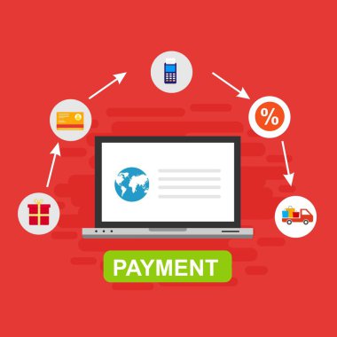 Kavram Online ve mobil ödeme web sayfası, sosyal medya, belgeler, kartları, posterler için. Vektör çizim pos terminali ile bir akıllı telefon, online bankacılık, mobil ödeme ödeme doğruladı