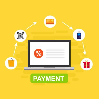 Kavram Online ve mobil ödeme web sayfası, sosyal medya, belgeler, kartları, posterler için. Vektör çizim pos terminali ile bir akıllı telefon, online bankacılık, mobil ödeme ödeme doğruladı