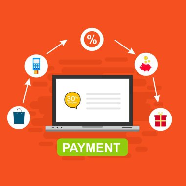 Kavram Online ve mobil ödeme web sayfası, sosyal medya, belgeler, kartları, posterler için. Vektör çizim pos terminali ile bir akıllı telefon, online bankacılık, mobil ödeme ödeme doğruladı