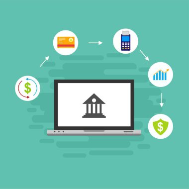 Kavram Online ve mobil ödeme web sayfası, sosyal medya, belgeler, kartları, posterler için. Vektör çizim pos terminali ile bir akıllı telefon, online bankacılık, mobil ödeme ödeme doğruladı