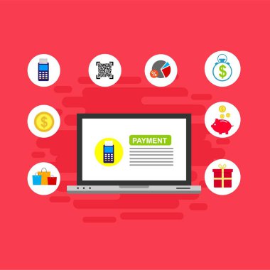 Kavram Online ve mobil ödeme web sayfası, sosyal medya, belgeler, kartları, posterler için. Vektör çizim pos terminali ile bir akıllı telefon, online bankacılık, mobil ödeme ödeme doğruladı