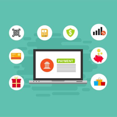 Kavram Online ve mobil ödeme web sayfası, sosyal medya, belgeler, kartları, posterler için. Vektör çizim pos terminali ile bir akıllı telefon, online bankacılık, mobil ödeme ödeme doğruladı