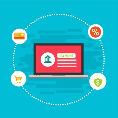 Kavram Online ve mobil ödeme web sayfası, sosyal medya, belgeler, kartları, posterler için. Vektör çizim pos terminali ile bir akıllı telefon, online bankacılık, mobil ödeme ödeme doğruladı