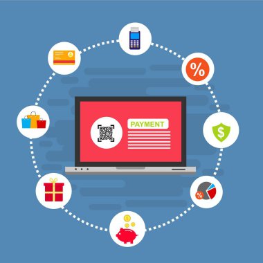 Kavram Online ve mobil ödeme web sayfası, sosyal medya, belgeler, kartları, posterler için. Vektör çizim pos terminali ile bir akıllı telefon, online bankacılık, mobil ödeme ödeme doğruladı