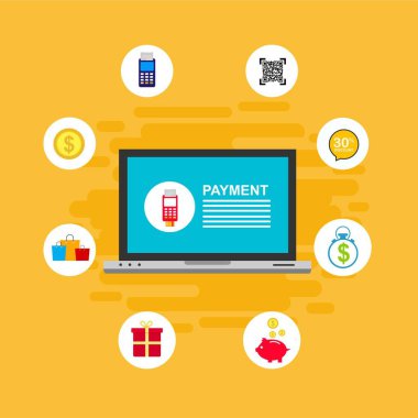 Kavram Online ve mobil ödeme web sayfası, sosyal medya, belgeler, kartları, posterler için. Vektör çizim pos terminali ile bir akıllı telefon, online bankacılık, mobil ödeme ödeme doğruladı