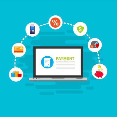 Kavram Online ve mobil ödeme web sayfası, sosyal medya, belgeler, kartları, posterler için. Vektör çizim pos terminali ile bir akıllı telefon, online bankacılık, mobil ödeme ödeme doğruladı