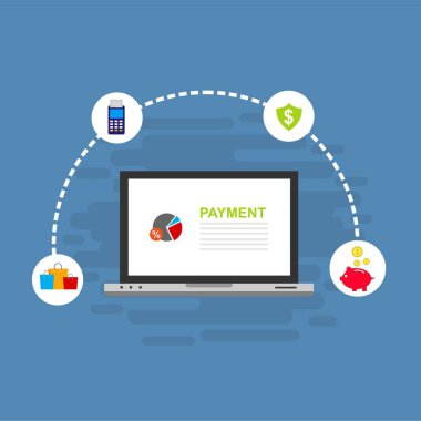 Kavram Online ve mobil ödeme web sayfası, sosyal medya, belgeler, kartları, posterler için. Vektör çizim pos terminali ile bir akıllı telefon, online bankacılık, mobil ödeme ödeme doğruladı