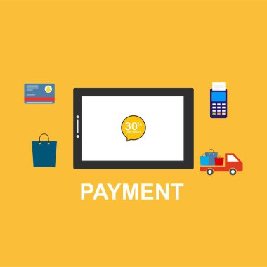 Kavram Online ve mobil ödeme web sayfası, sosyal medya, belgeler, kartları, posterler için. Vektör çizim pos terminali ile bir akıllı telefon, online bankacılık, mobil ödeme ödeme doğruladı