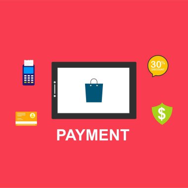 Kavram Online ve mobil ödeme web sayfası, sosyal medya, belgeler, kartları, posterler için. Vektör çizim pos terminali ile bir akıllı telefon, online bankacılık, mobil ödeme ödeme doğruladı