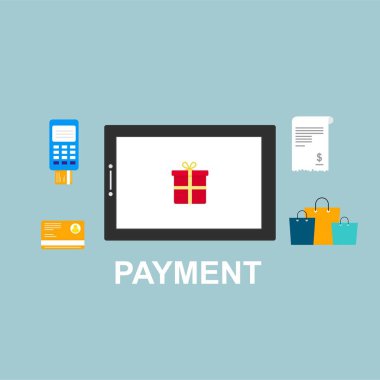 Kavram Online ve mobil ödeme web sayfası, sosyal medya, belgeler, kartları, posterler için. Vektör çizim pos terminali ile bir akıllı telefon, online bankacılık, mobil ödeme ödeme doğruladı