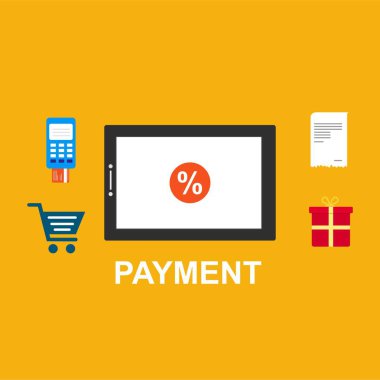 Kavram Online ve mobil ödeme web sayfası, sosyal medya, belgeler, kartları, posterler için. Vektör çizim pos terminali ile bir akıllı telefon, online bankacılık, mobil ödeme ödeme doğruladı