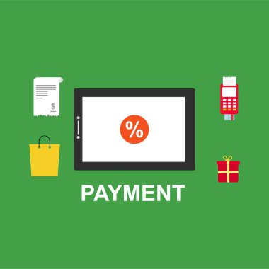 Kavram Online ve mobil ödeme web sayfası, sosyal medya, belgeler, kartları, posterler için. Vektör çizim pos terminali ile bir akıllı telefon, online bankacılık, mobil ödeme ödeme doğruladı