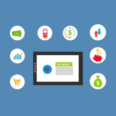 Kavram Online ve mobil ödeme web sayfası, sosyal medya, belgeler, kartları, posterler için. Vektör çizim pos terminali ile bir akıllı telefon, online bankacılık, mobil ödeme ödeme doğruladı