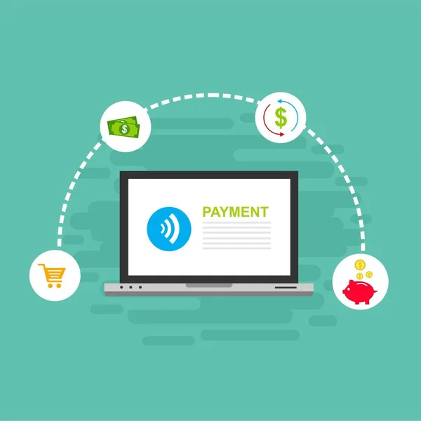 Concetto Pagamenti online e mobili per pagine web, social media, documenti, carte, manifesti. Illustrazione vettoriale pos terminal conferma il pagamento tramite smartphone, Mobile payment, online banking — Vettoriale Stock