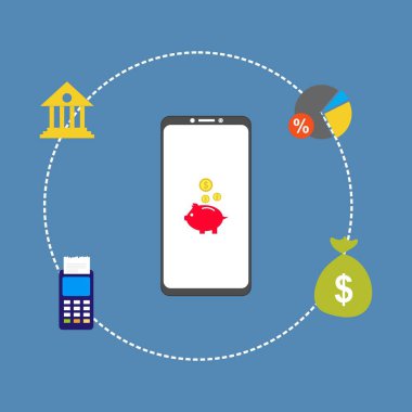 Kavram Online ve mobil ödeme web sayfası, sosyal medya, belgeler, kartları, posterler için. Vektör çizim pos terminali ile bir akıllı telefon, online bankacılık, mobil ödeme ödeme doğruladı.