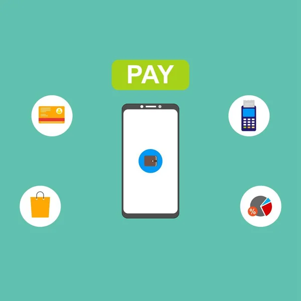 Konzept Online-und Mobile Payment für Webseiten, soziale Medien, Dokumente, Karten, Poster. Vektor Illustration Pos Terminal bestätigt die Zahlung mit dem Smartphone, mobiles Bezahlen, Online-Banking. — Stockvektor