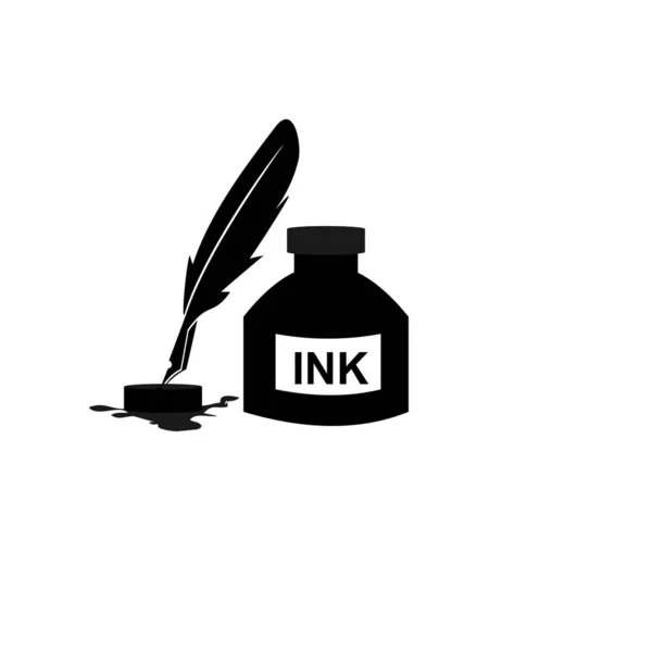 Pluma pluma tinta y tinta botella icono ilustración símbolo de signo vectorial aislado — Vector de stock