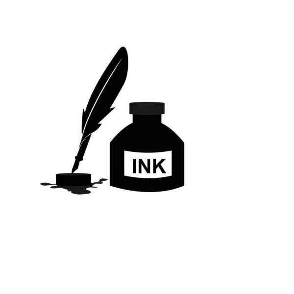 Pluma pluma tinta y tinta botella icono ilustración símbolo de signo vectorial aislado — Vector de stock