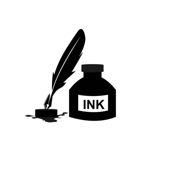 Veer pen inkt en inkt fles pictogram illustratie geïsoleerde vector teken symbool — Stockvector