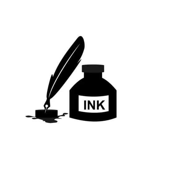 Veer pen inkt en inkt fles pictogram illustratie geïsoleerde vector teken symbool — Stockvector