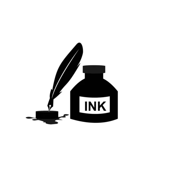 Tüy kalem mürekkebi ve mürekkep şişesi resimleme izole vektör işareti sembolü — Stok Vektör