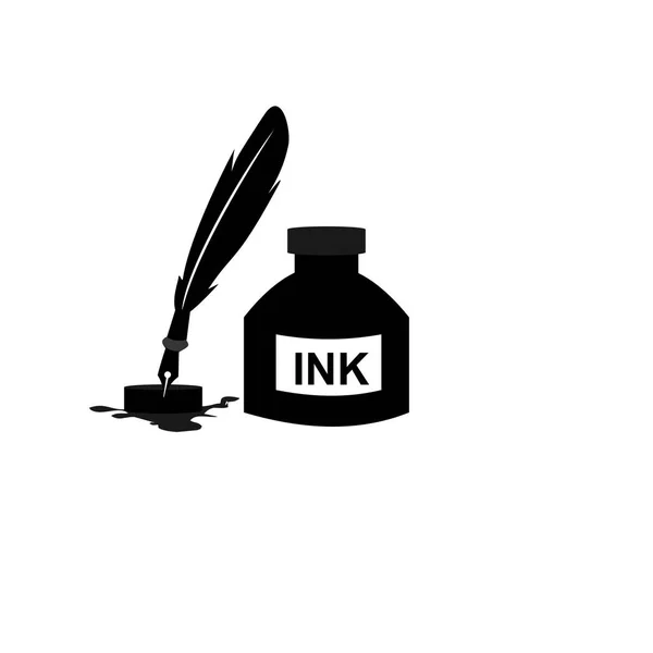 Pluma pluma tinta y tinta botella icono ilustración símbolo de signo vectorial aislado — Vector de stock