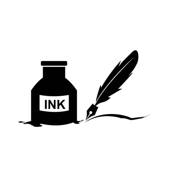 Pluma pluma tinta y tinta botella icono ilustración símbolo de signo vectorial aislado — Vector de stock